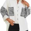 Dokotoo Dokotoo Womens Contrast Leopard Denim Jacket Long Sleeve Button Down Shirts Boyfriend Oversized Blouses Tops | Coats, Jackets & Vests