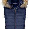 BodiLove Bodilove Women'S Zipper Cuffed Sleeve Neckline Padded Quilted Faux Fur Hooded Vest | Coats, Jackets & Vests