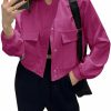 Fisoew Fisoew Womens Cropped Bomber Jackets Casual Button Down Long Sleeve Stand Collar Coats With Pockets | Coats, Jackets & Vests