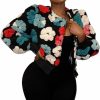 HOULENGS Houlengs Women'S Cropped Floral Print Bomber Jacket Long Sleeve Button Down Coat Outerwear | Coats, Jackets & Vests