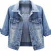 LifeShe Lifeshe Women'S 3/4 Sleeve Short Denim Jacket Light Cropped Jean Jackets Coats | Coats, Jackets & Vests