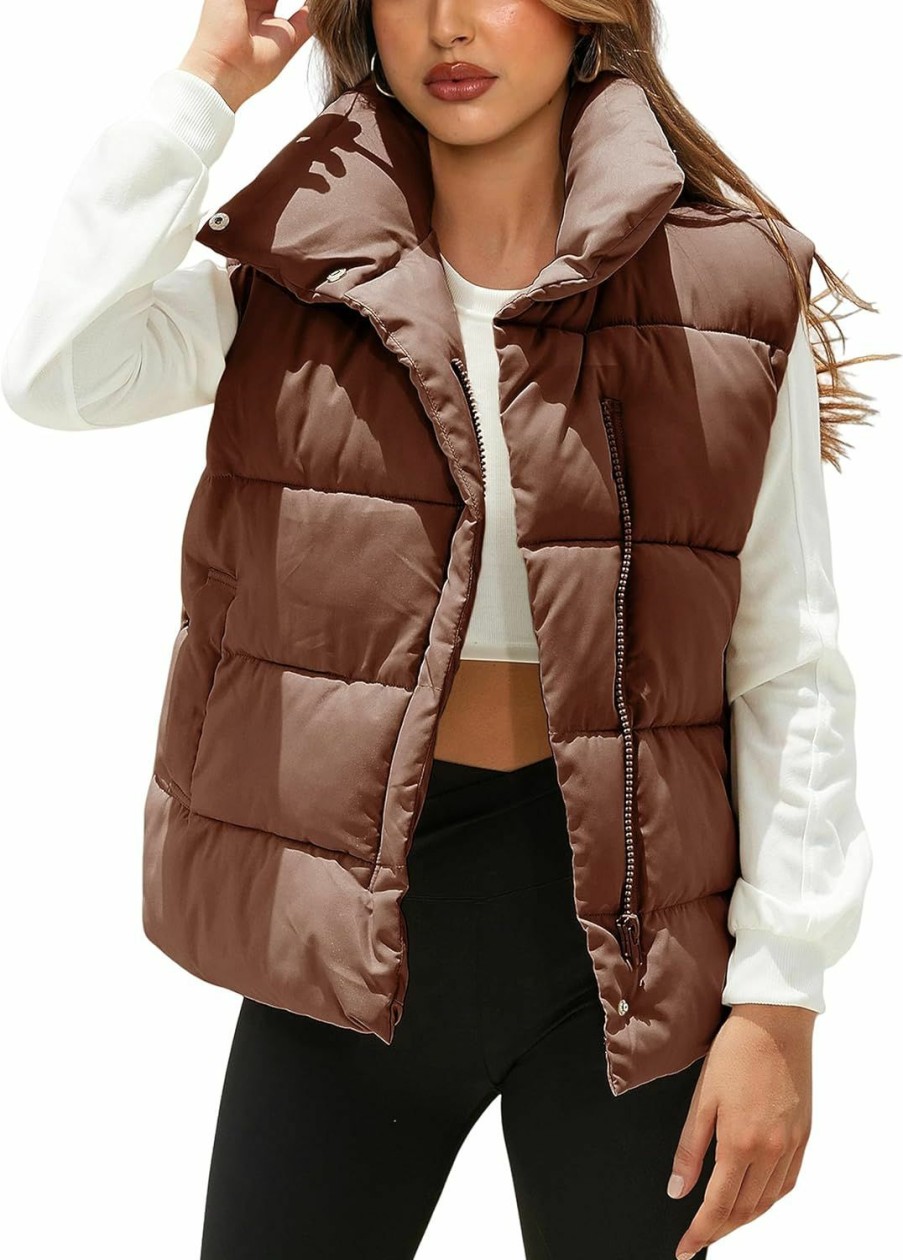 Athlisan Athlisan Puffer Vest Women Zip Up Stand Collar Sleeveless Padded Gilet Jacket | Coats, Jackets & Vests