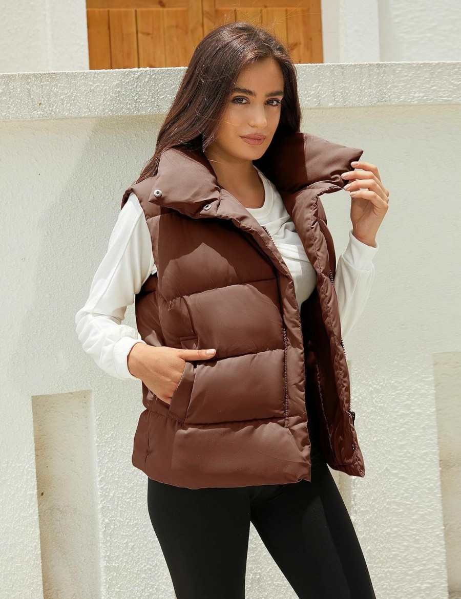 Athlisan Athlisan Puffer Vest Women Zip Up Stand Collar Sleeveless Padded Gilet Jacket | Coats, Jackets & Vests