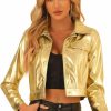 Allegra K Allegra K Metallic Jacket For Women'S Moto Biker Jacket Holographic Shiny Crop Party Jackets | Coats, Jackets & Vests