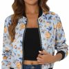 Allegra K Allegra K Women'S Stand Collar Zip Up Floral Print Bomber Jacket | Coats, Jackets & Vests