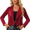 Allegra K Allegra K Women'S Velvet Lapel Collar Zipper Crop Moto Biker Jacket | Coats, Jackets & Vests