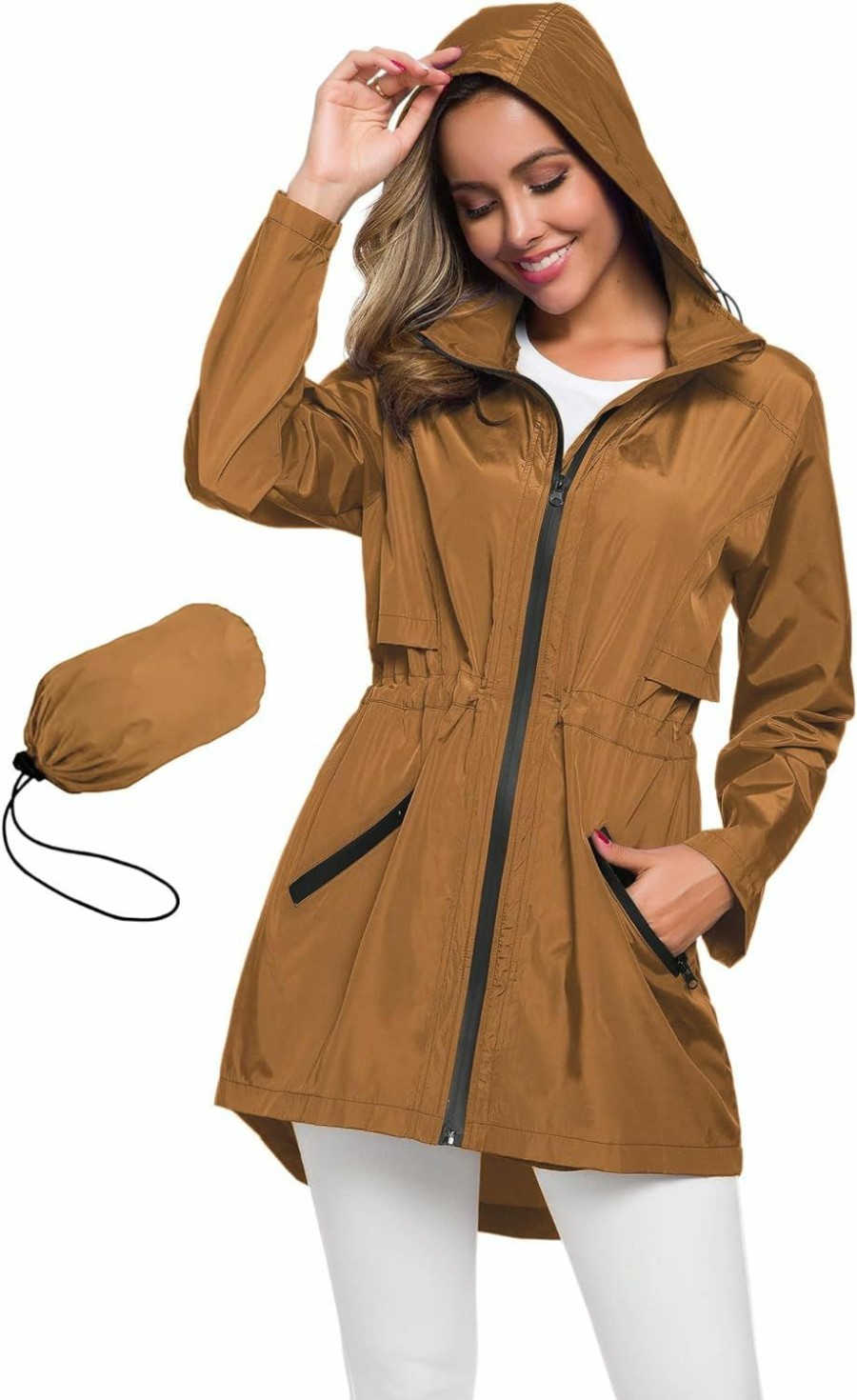 Avoogue Avoogue Women'S Long Raincoat With Hood Outdoor Lightweight Windbreaker Rain Jacket Waterproof | Coats, Jackets & Vests