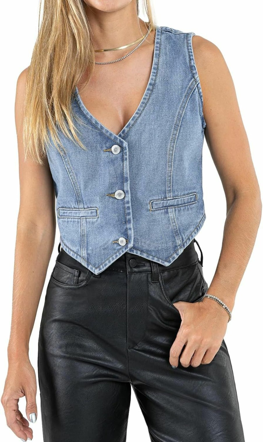 Imily Bela Imily Bela Womens Denim Vest Sleeveless V Neck Button Down Jean Waistcoat Jacket Y2K Summer Crop Tops | Coats, Jackets & Vests