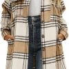 SeekMe Seekme Women'S Oversized Flannel Plaid Shacket Jacket Flap Pocket Lapel Button Down Long Shirt Jackets | Coats, Jackets & Vests