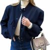 Mincib Women'S Cropped Bomber Jacket Casual Long Sleeve Button Down Baseball Vasity Jacket With Pockets 2023 | Coats, Jackets & Vests