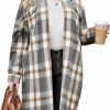 IN'VOLAND In'Voland Womens Plus Size Flannel Plaid Shirts Long Sleeve Lounge Lapel Boyfriend Button Down Tartan Long Jacket Coats | Coats, Jackets & Vests