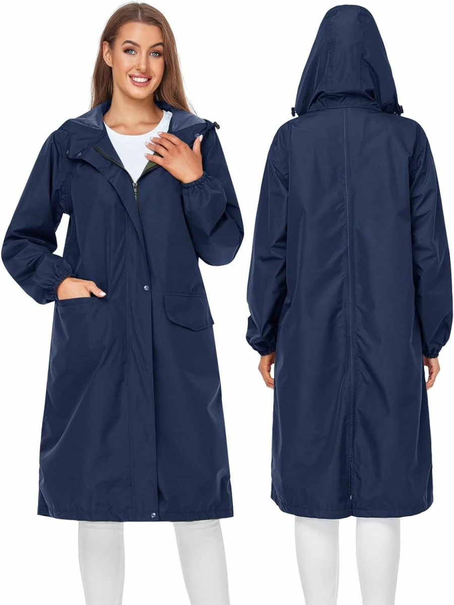 SaphiRose Saphirose Women'S Long Rain Jacket Waterproof Lightweight Hooded Raincoat | Coats, Jackets & Vests