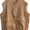 Amazhiyu Amazhiyu Women' S Pure Linen Sleeveless Button Up Sleeveless Vest Coat Casual | Coats, Jackets & Vests