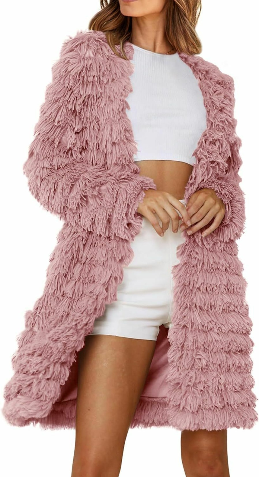 PRETTYGARDEN Prettygarden Women'S 2024 Winter Faux Fur Jackets Fall Fashion Open Front Long Shaggy Coat Outerwear | Coats, Jackets & Vests