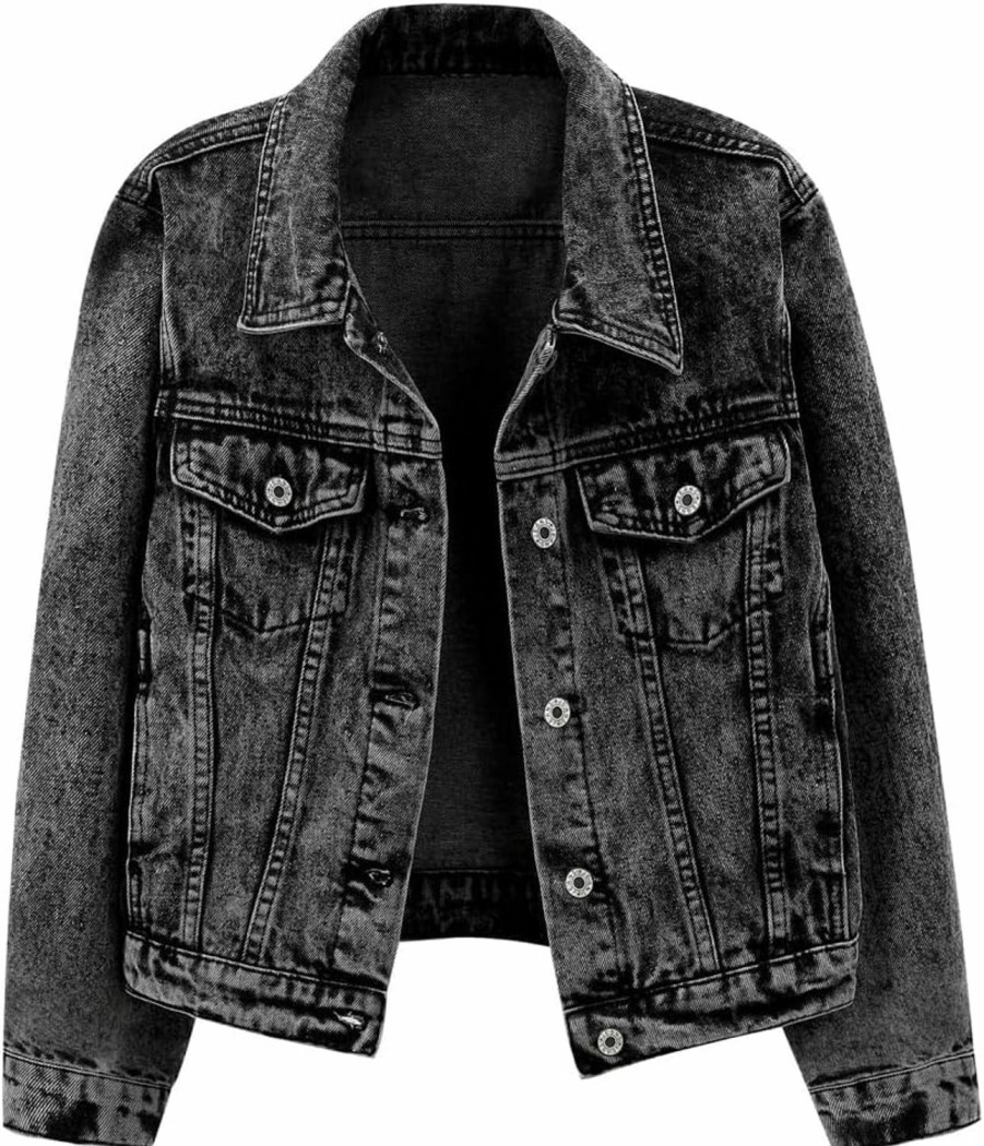 Kedera Kedera Womens Basic Button Down Vintage Black Long Sleeves Denim Jean Jacket Jacket For Women | Coats, Jackets & Vests