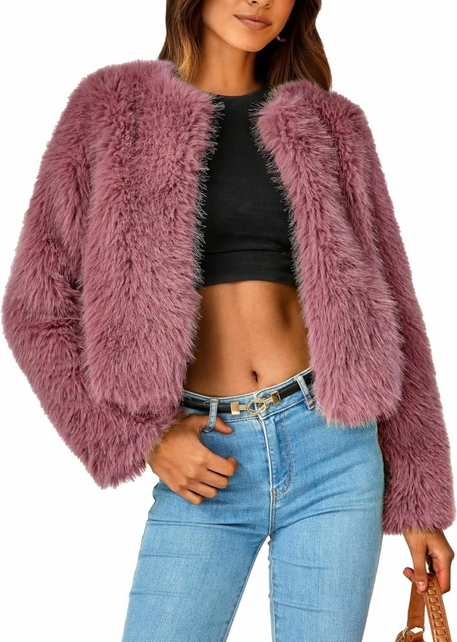 PRETTYGARDEN Prettygarden Women'S 2024 Winter Coats Fleece Cropped Jacket Faux Fur Long Sleeve Pockets Shaggy Warm Outerwear Fall Clothes | Coats, Jackets & Vests