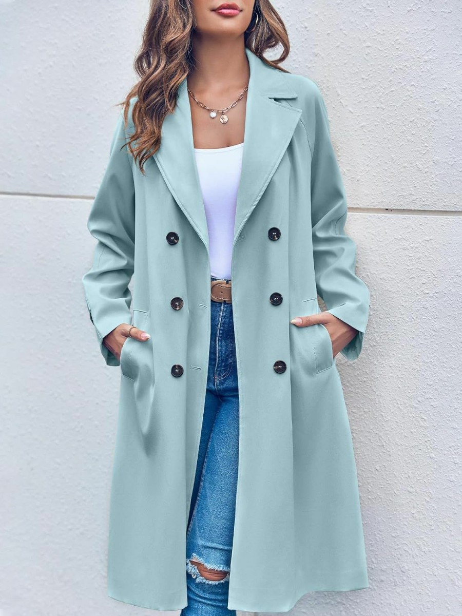 Ladiyo Ladiyo Women'S Double Breasted 3/4 Long Trench Coat Elegant Windproof Lapel Belted Overcoat | Coats, Jackets & Vests