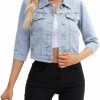 LifeShe Women Cropped Denim Jacket Button Down Collarless Long Sleeve Frayed Hem Jean Jackets | Coats, Jackets & Vests