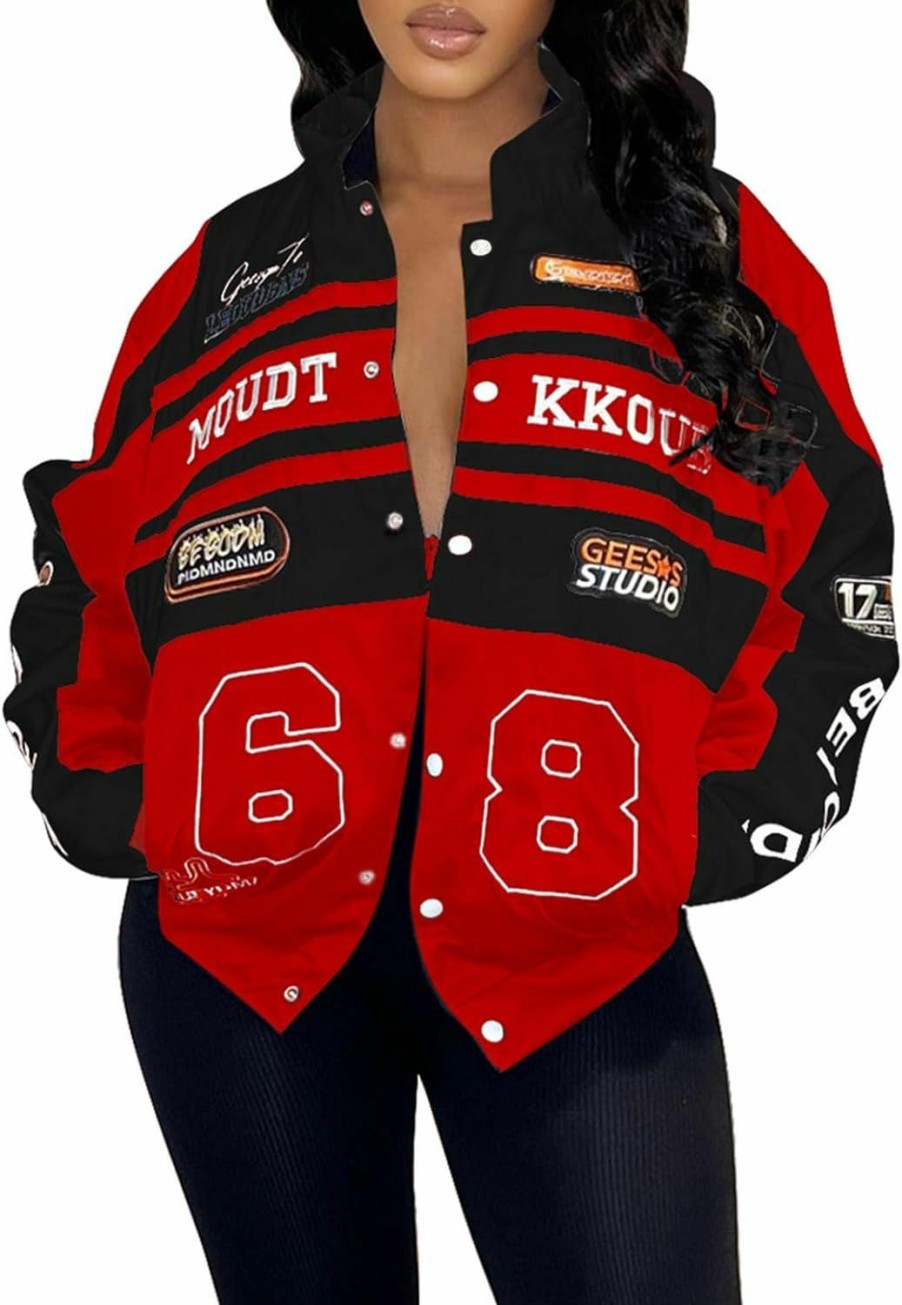 Angsuttc Angsuttc Varsity Jacket Women Motorcycle Detachable Letter Graphic Racer Jackets Vintage Color Block Baseball Street Coats | Coats, Jackets & Vests