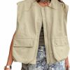 Tankaneo Tankaneo Womens Casual Zip Up Vest Cargo Oversized Ruched Hem Sleeveless Blazer Jackets Tops | Coats, Jackets & Vests