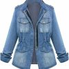 ebossy Ebossy Women'S Casual Blue Denim Jacket Distressed Long Sleeve Washed Trucker Jean Cotton Outwear (X-Large, Blue) | Coats, Jackets & Vests