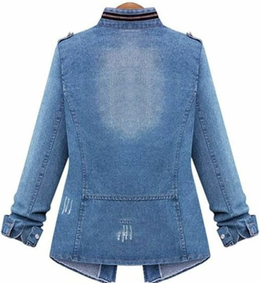 ebossy Ebossy Women'S Casual Blue Denim Jacket Distressed Long Sleeve Washed Trucker Jean Cotton Outwear (X-Large, Blue) | Coats, Jackets & Vests