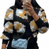 Aimiray Women'S Cropped Floral Print Jacket Long Sleeve Fleece Warm Bomber Jacket Lightweight Button Down Coats | Coats, Jackets & Vests