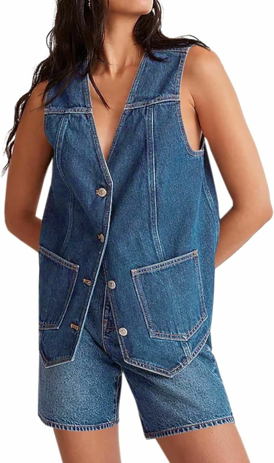 Tankaneo Tankaneo Denim Vest For Women Casual V Neck Button Down Sleeveless Jean Jacket | Coats, Jackets & Vests