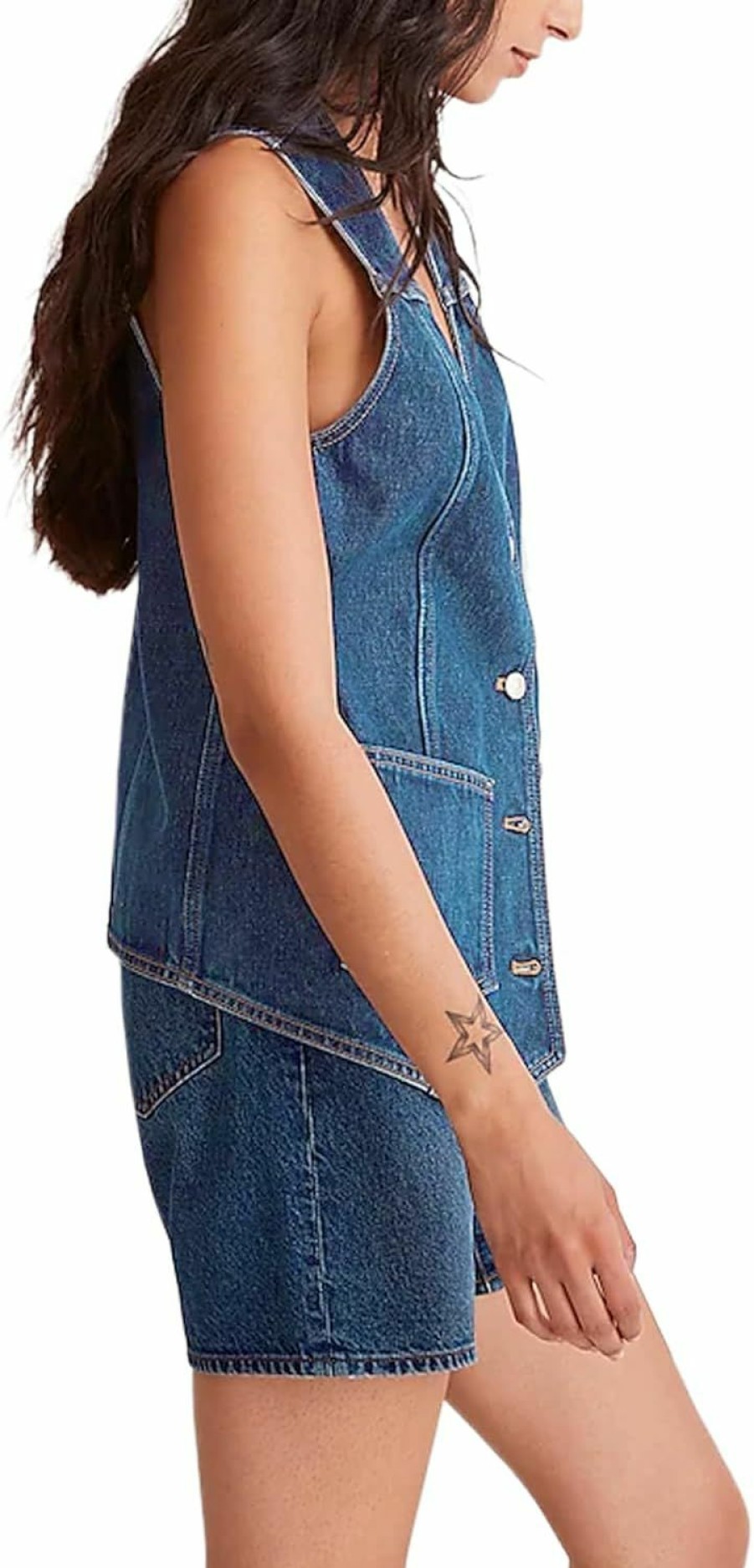 Tankaneo Tankaneo Denim Vest For Women Casual V Neck Button Down Sleeveless Jean Jacket | Coats, Jackets & Vests