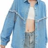 Daacee Daacee Casual Frayed Tassel Black Denim Jacket For Women Fashion Fringe Rhinestone Cowgirl Jean Coats | Coats, Jackets & Vests