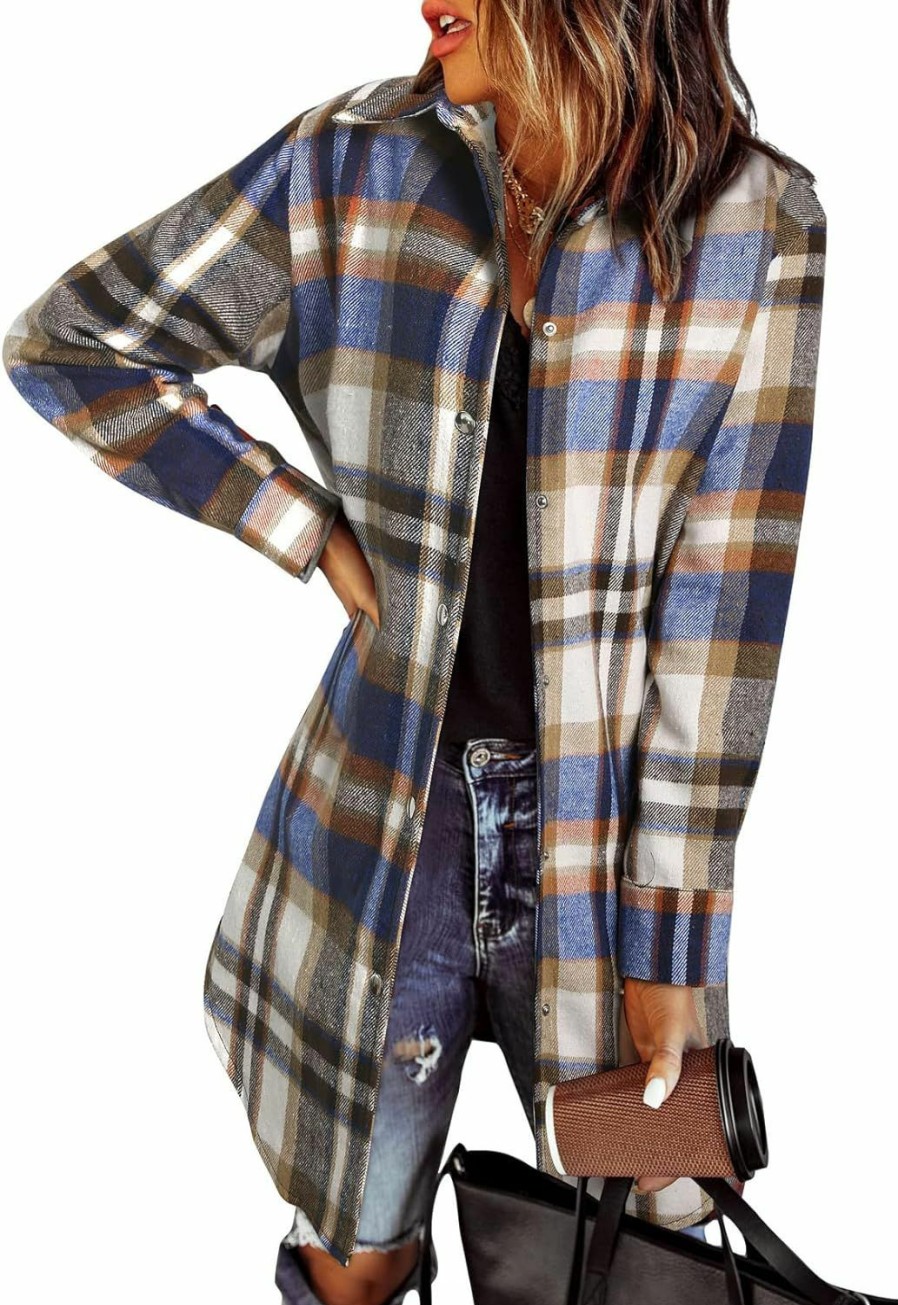 EVALESS Evaless Color Block Plaid Shacket Jacket Womens Fall Fashion 2023 Outfits Long Sleeve Button Down Flannel Shirts Coats | Coats, Jackets & Vests