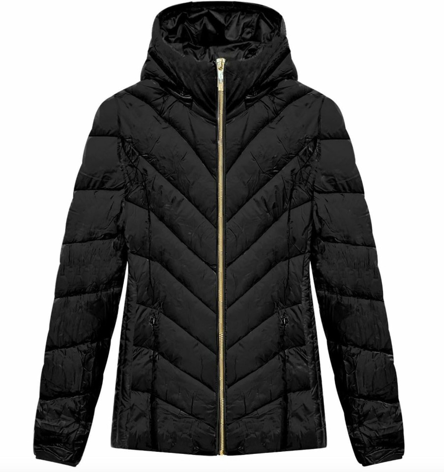 Michael Michael Kors Michael Michael Kors Women'S Black Chevron Quilted Short Packable Jacket Coat | Coats, Jackets & Vests