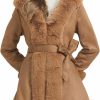 GRAN ORIENTE Gran Oriente Women'S Faux Leather Jacket With Faux Fur Coat Collar Long Sleeve Parka With Pockets Warm Winter Coat With Belt | Coats, Jackets & Vests