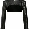 Verdusa Verdusa Women'S Crop Jacket Mock Neck Long Sleeve Super Crop Pu Leather Coat | Coats, Jackets & Vests