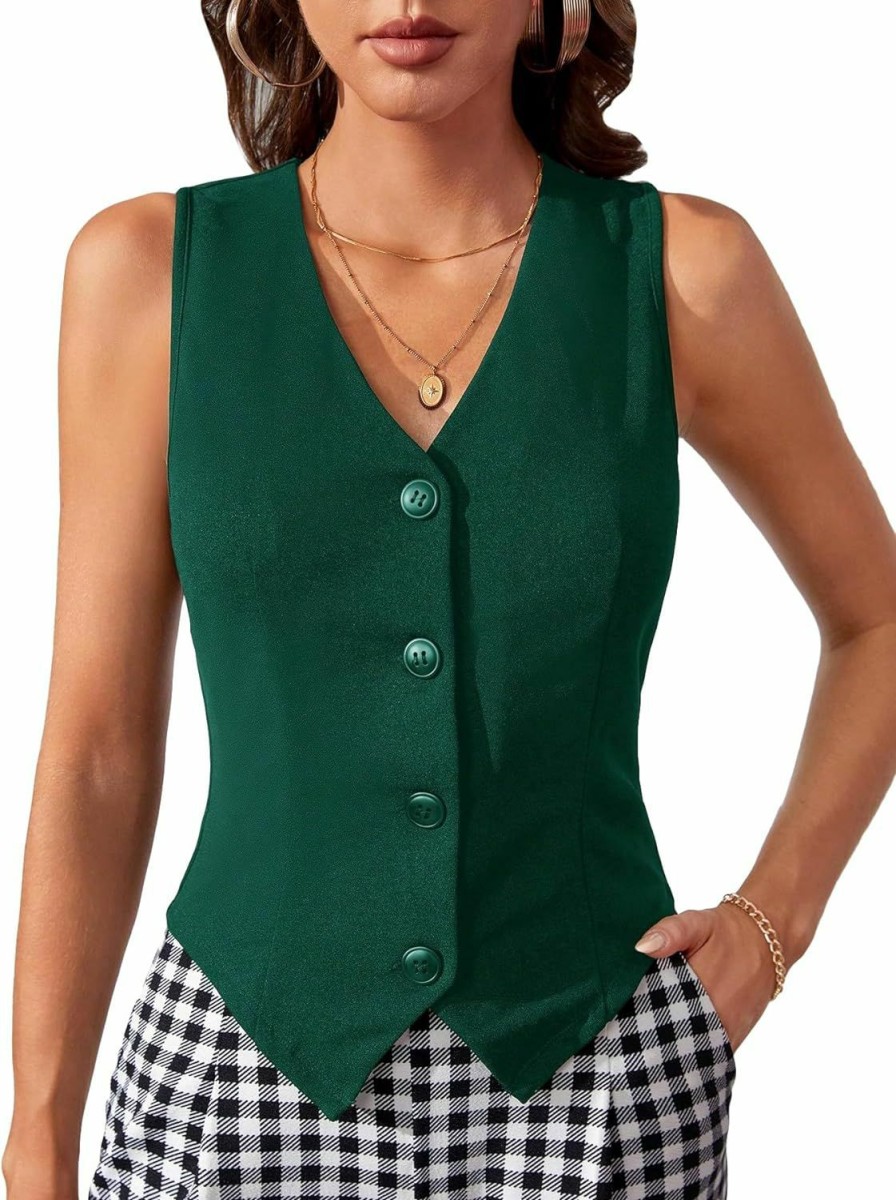 Verdusa Verdusa Women'S Button Front Lapel Collar Sleeveless Crop Vest Waistcoat Jacket | Coats, Jackets & Vests