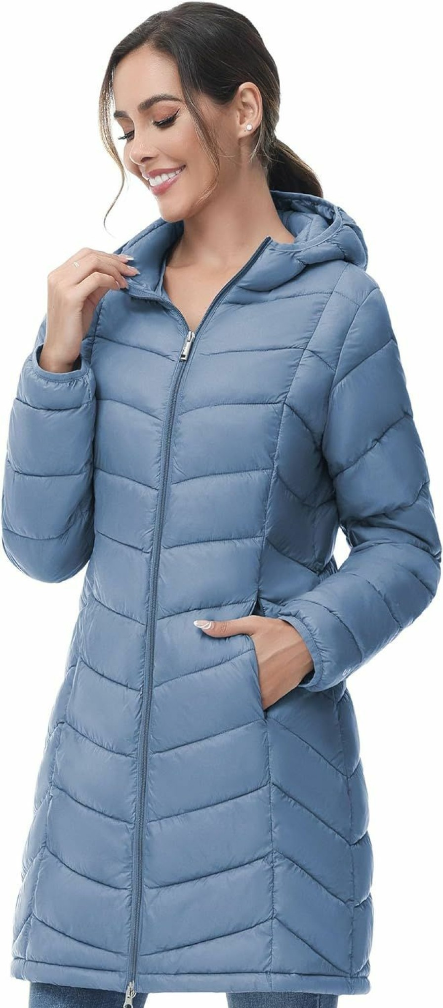 SLOW DOWN Slow Down Women Lightweight Down Puffer Coat, Women Hooded Mid-Length Packable Winter Jacket With 2 Packing Bag | Coats, Jackets & Vests