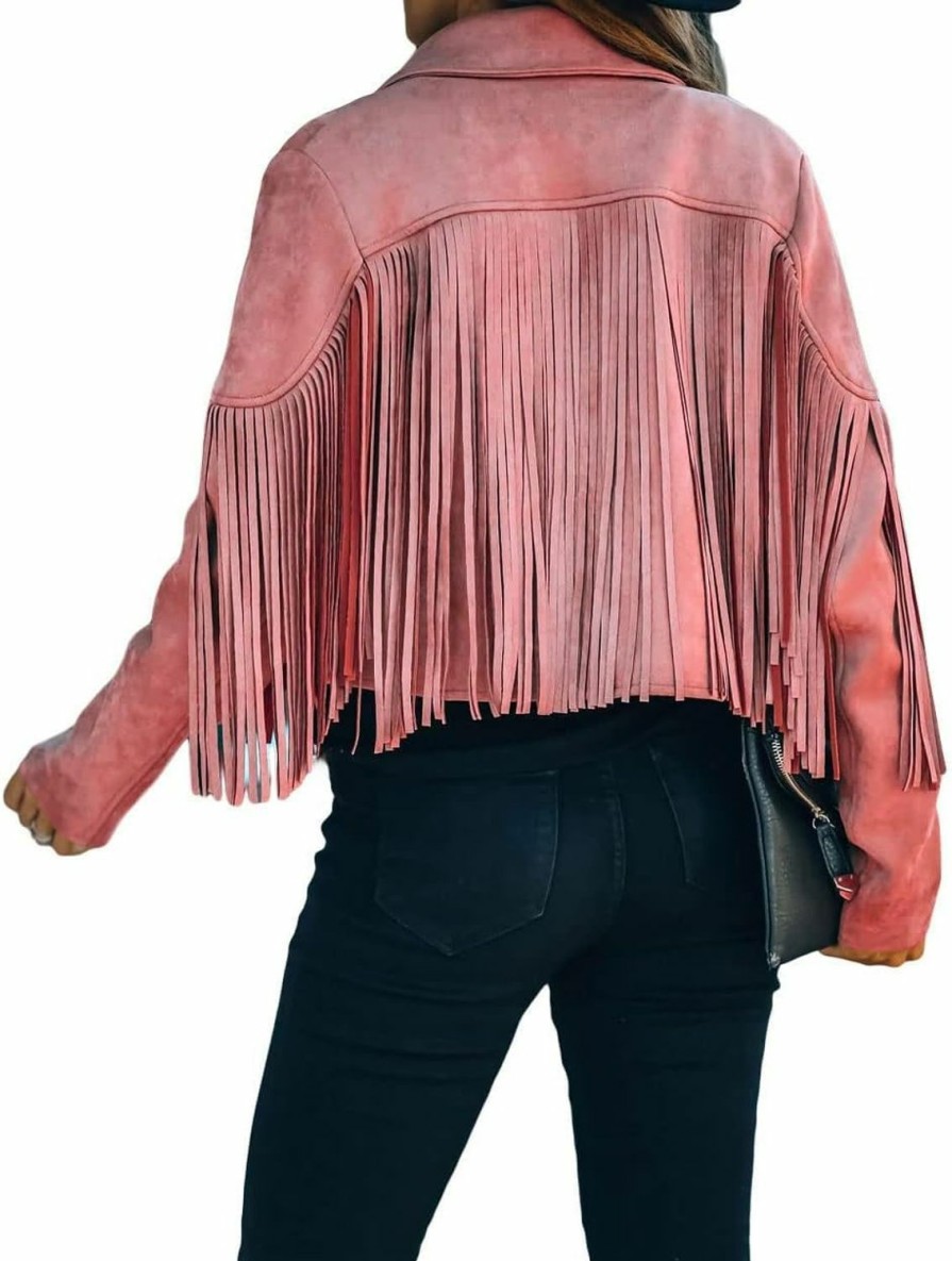 CHARTOU Chartou Casual Faux Leather Jacket Women Motorcycle Jacket Fringe Cropped Jacket Utility Tassel Suede Moto Jacket | Coats, Jackets & Vests