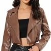 Allegra K Allegra K Women'S Faux Leather Long Sleeve Zipper Up Moto Cropped Jacket | Coats, Jackets & Vests