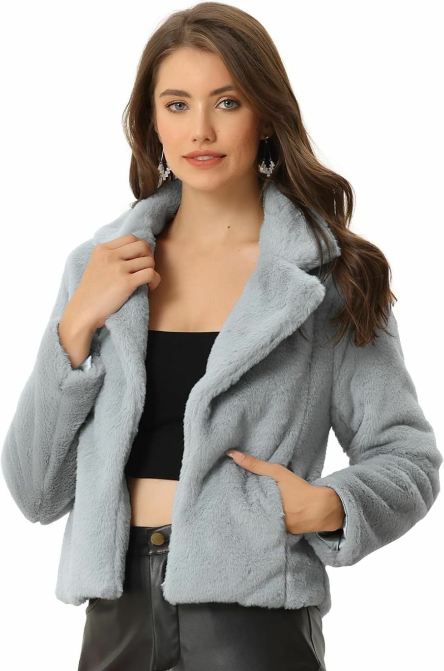 Allegra K Allegra K Women'S Cropped Faux Fur Jacket Lapel Cardigan Shrug 2023 Winter Fluffy Faux Fur Coat | Coats, Jackets & Vests