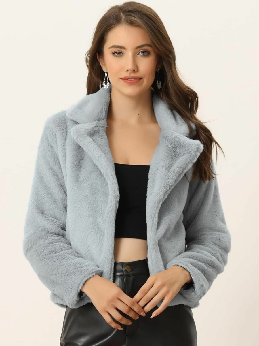 Allegra K Allegra K Women'S Cropped Faux Fur Jacket Lapel Cardigan Shrug 2023 Winter Fluffy Faux Fur Coat | Coats, Jackets & Vests