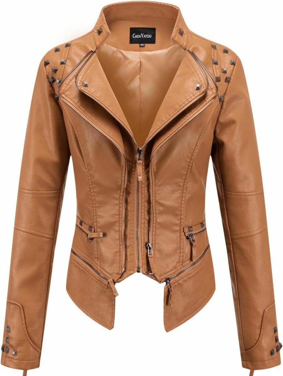 chouyatou Chouyatou Women'S Fashion Studded Perfectly Shaping Faux Leather Biker Jacket | Coats, Jackets & Vests