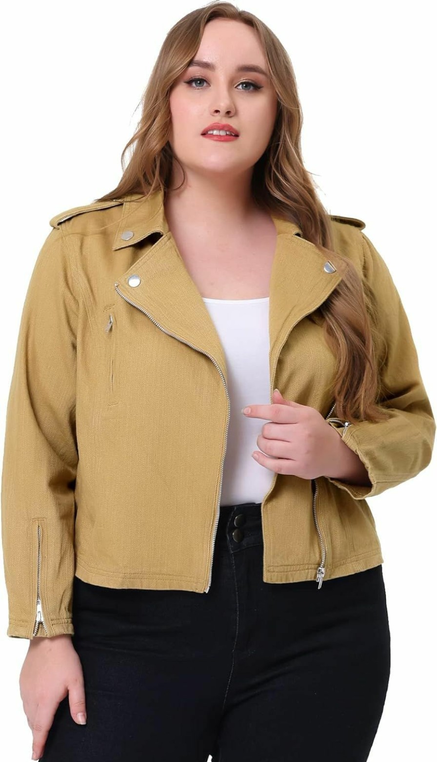 Agnes Orinda Agnes Orinda Women'S Plus Size Denim Jackets Collar Inclined Zip Closure Biker Moto Jacket 2024 | Coats, Jackets & Vests