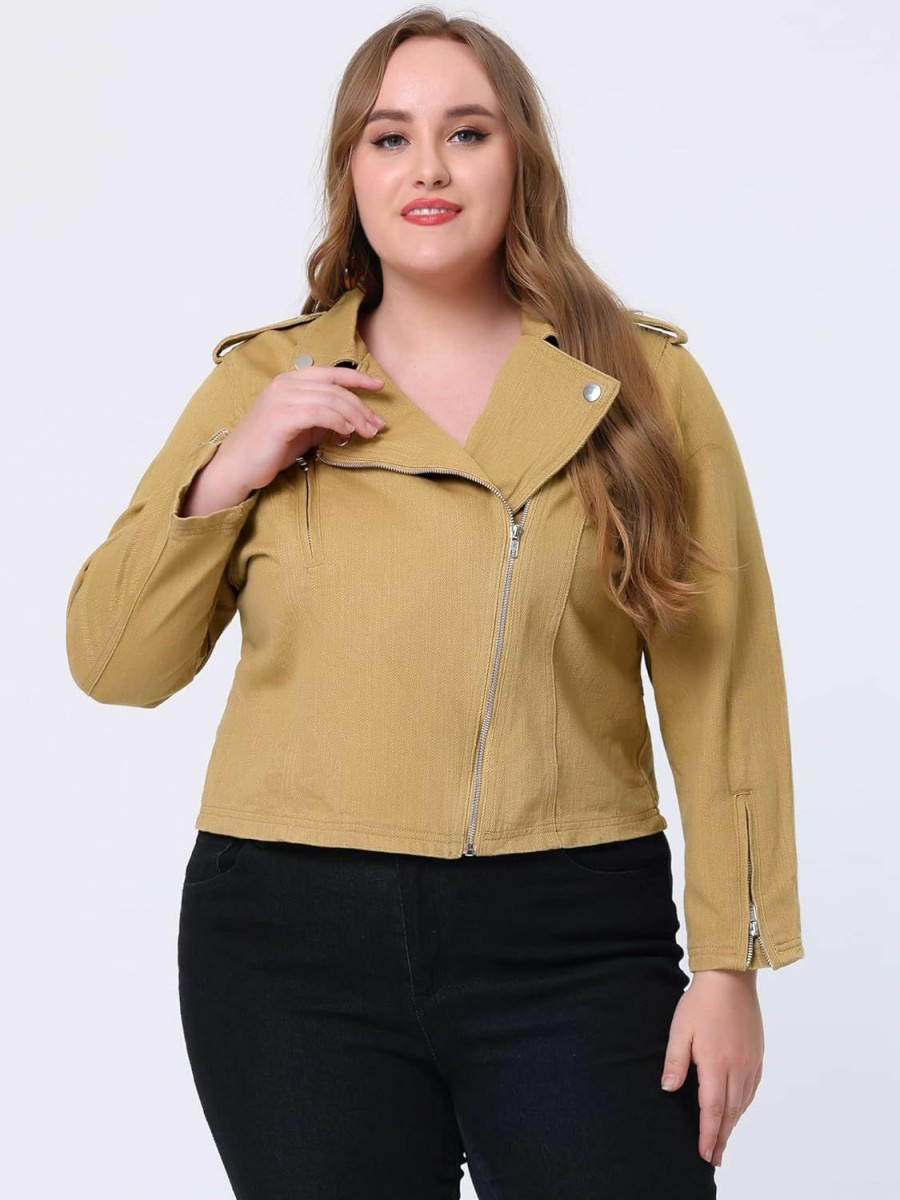 Agnes Orinda Agnes Orinda Women'S Plus Size Denim Jackets Collar Inclined Zip Closure Biker Moto Jacket 2024 | Coats, Jackets & Vests