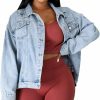 HannahZone Hannahzone Women'S Jean Jacket Long Sleeve Classic Distressed Fray Hem Tassels Denim Trucker Jackets | Coats, Jackets & Vests