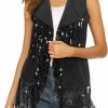 WLLW Wllw Women Sparkly Fringe Vest Long Glitter Tassel Cardigan Tops Sleeveless Open Front Blazer Vest Sequin Jacket | Coats, Jackets & Vests