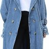 QZUnique Qzunique Women Long Denim Jacket With Belt Jean Long Sleeve Trench Coat Button Down Casual Oversized Spring Tunic Outerwear | Coats, Jackets & Vests