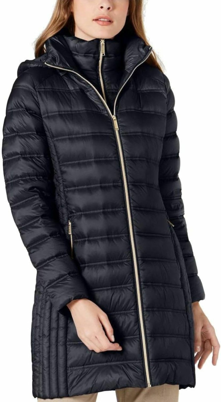 Michael Michael Kors Michael Michael Kors Hooded Long Packable Quilted Double Zip Puffer Jacket Coat Black | Coats, Jackets & Vests