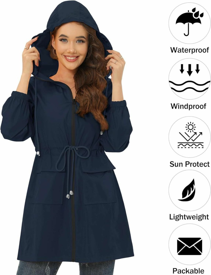 ETOSELL Rain Jacket For Women Waterproof With Hood Active Outdoor Long Rain Coats Packable Raincoat Lightweight Windbreaker | Coats, Jackets & Vests