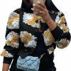 Zhiyouni Zhiyouni Women'S Cropped Floral Print Bomber Jacket Long Sleeve Button Down Coat Outerwear | Coats, Jackets & Vests