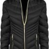 Michael Michael Kors Michael Michael Kors Women'S Black Chevron Double Layer Zipper 3/4 Hooded Packable Coat Large | Coats, Jackets & Vests